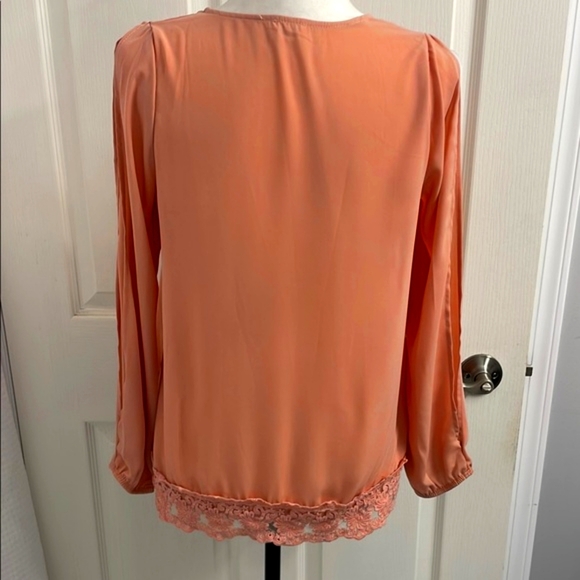 TOBI Peach Blouse With Lace Trim & Open Long Sleeves - Picture 4 of 6
